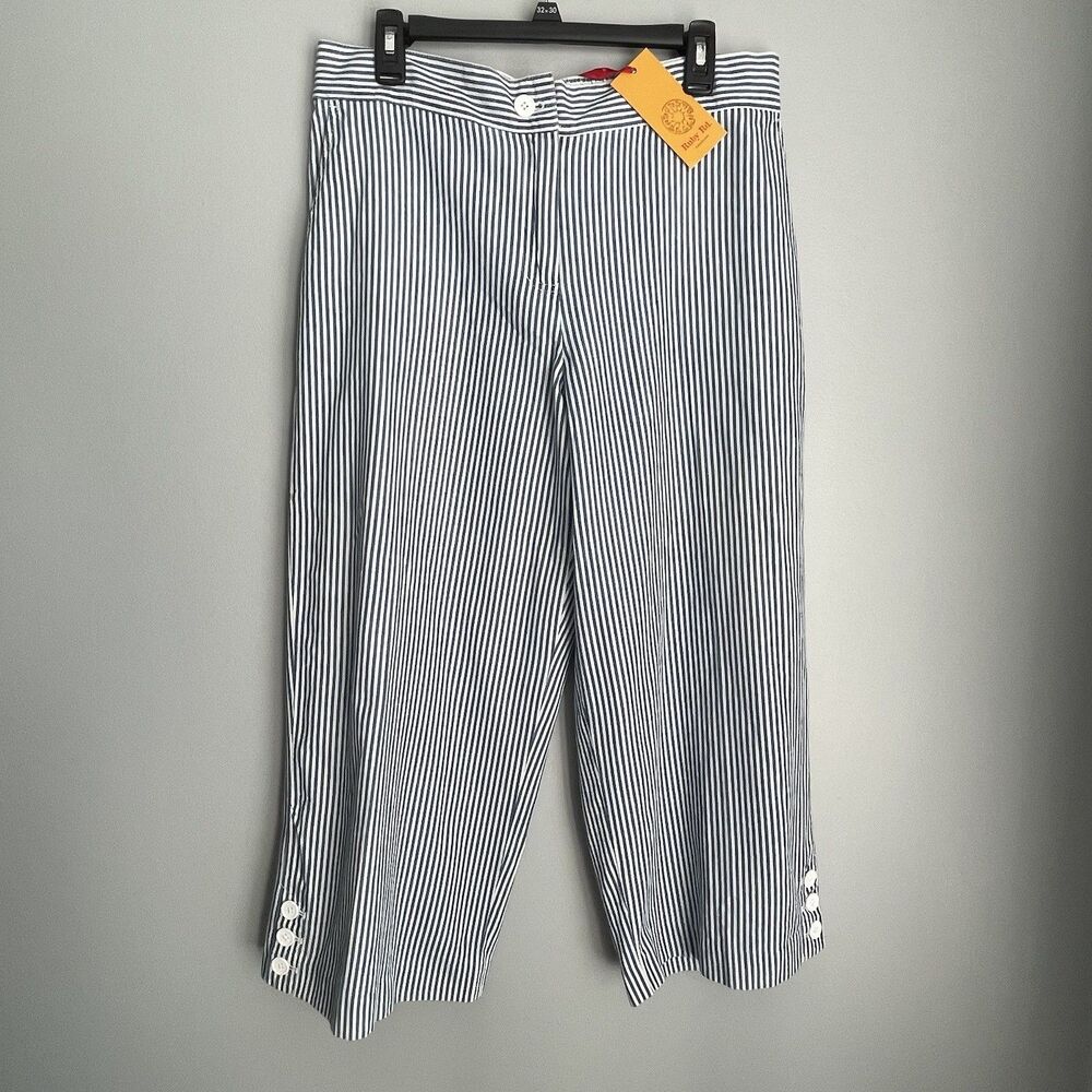 NEW Wide Leg Capri Pants Blue Striped Women’s Size 12 Ruby Rd. Coastal Cottage